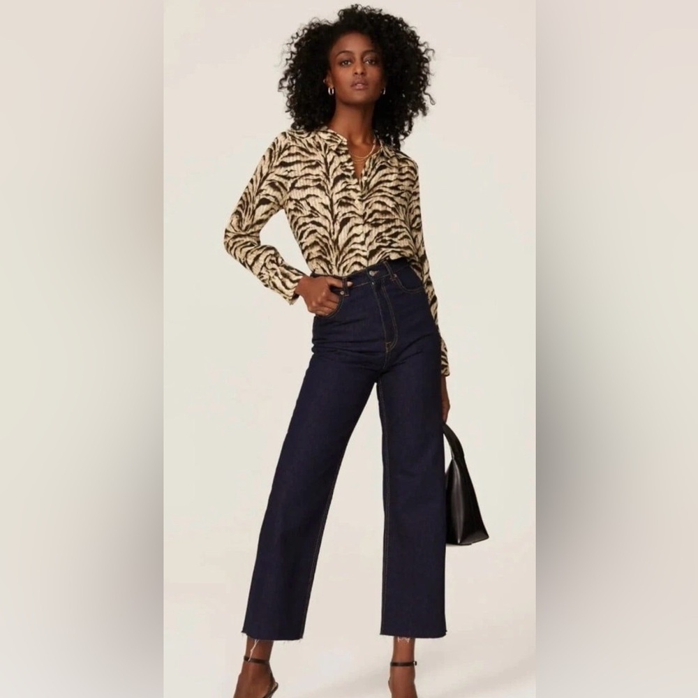 BA&SH Isaac zebra print button down black tan blouse animal Print Size M